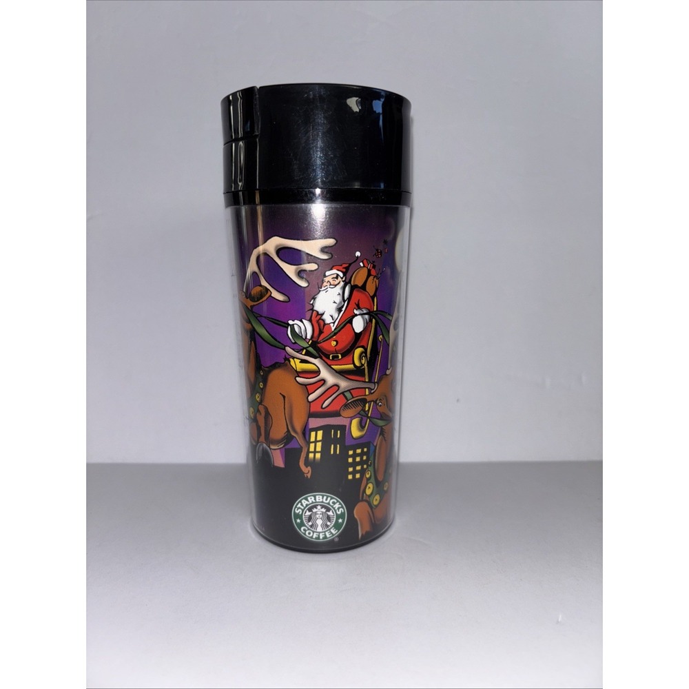 Rare Vintage 1996 Starbucks Kids Christmas Tumbler Cup w/ Twist Off Lid 12oz